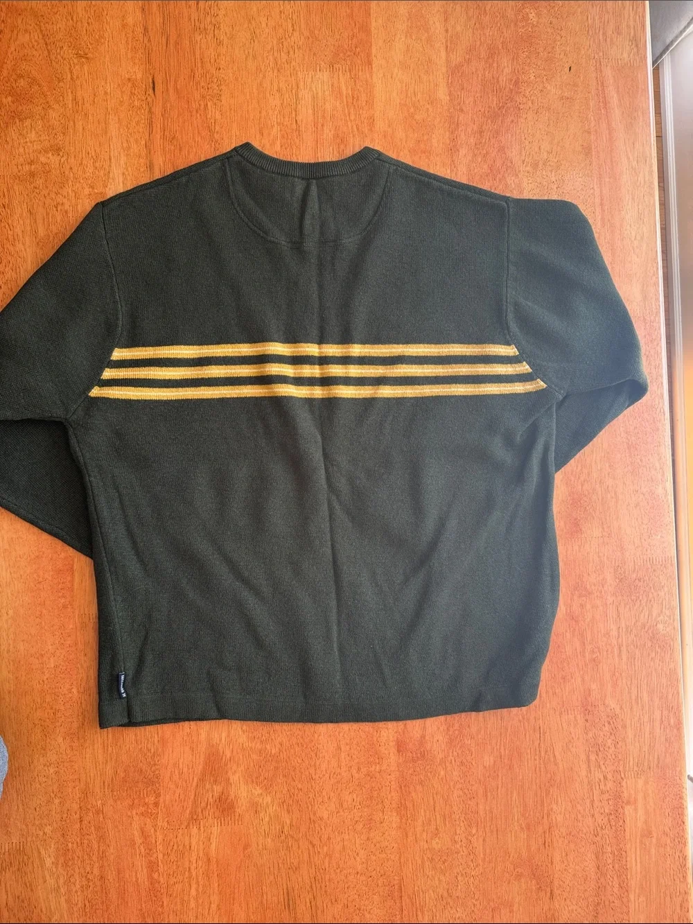 Men's XXL American Eagle Dark Green V-Neck Sweater with Yellow Stripe